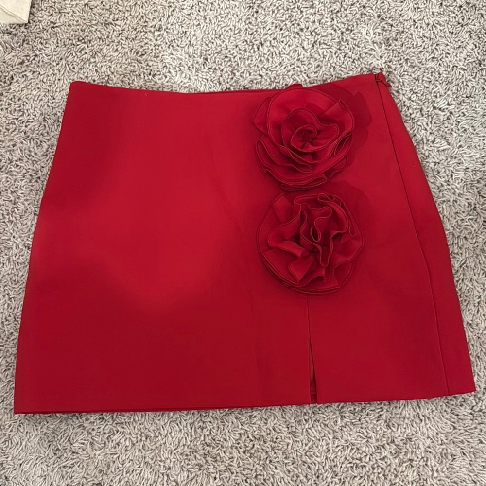 Mango Red Skirt with Floral Accents